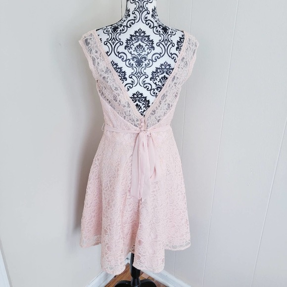 MoriLee by Madeline Gardener Lace Affairs Blush High Neck Mini Bridesmaids Dress - Picture 3 of 8